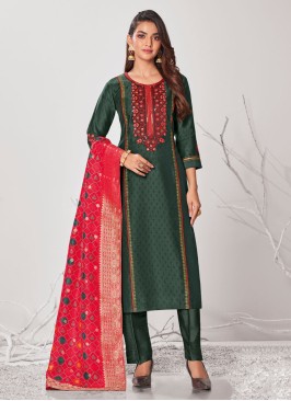 Shagufta Bottle Green Silk Fabric Salwar Kameez