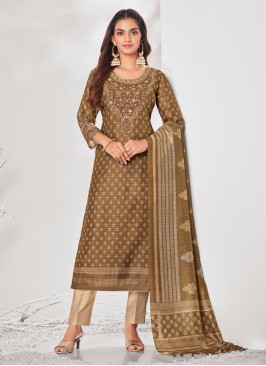 Shagufta Brown Printed Pant Style Salwar Kameez
