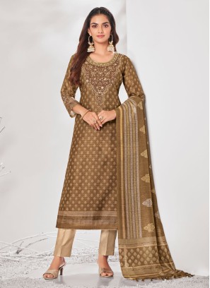 Shagufta Brown Printed Pant Style Salwar Kameez