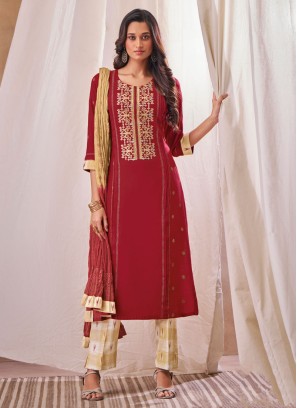 Shagufta Cotton Salwar Kameez In Maroon Color