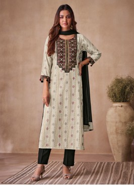 Shagufta Cream And Black Pant Style Salwar Kameez