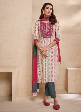 Shagufta Cream And Pink Color Pant Style Suit.