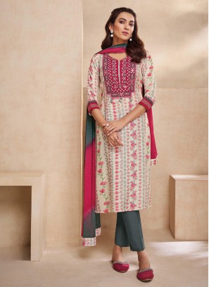 Shagufta Cream And Pink Color Pant Style Suit.