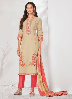 Shagufta Cream Pant Style Salwar Kameez