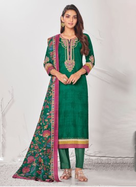 Shagufta Green Silk Salwar Kameez