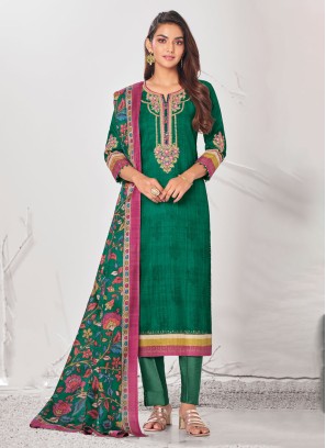 Shagufta Green Silk Salwar Kameez