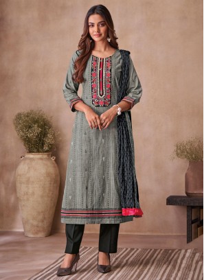 Shagufta Grey Cotton Pant Style Salwar Kameez