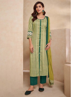 Shagufta Light And Green Color Pant Style Salwar Suit.