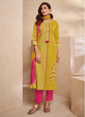 Shagufta Mustard Yellow And Rani Color Pant Style Salwar Suit.