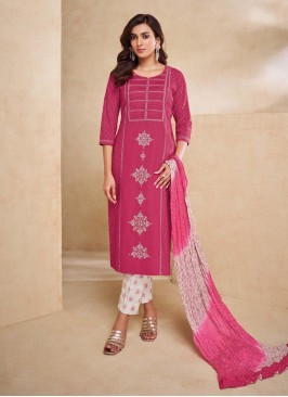 Shagufta Pink And Cream Color Cotton Pant Style Suit.