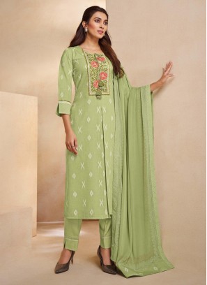 Shagufta Pista Green Color Pant Style Salwar Suit.