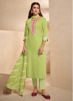 Shagufta Pista Green Color Pant Style Salwar Suit.