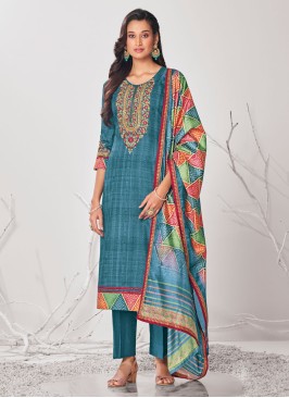 Shagufta Rama Blue Silk Pant Style Salwar Kameez