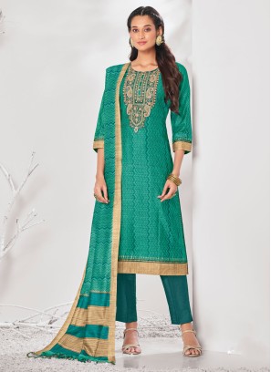 Shagufta Rama Green Silk Pant Style Salwar Kameez