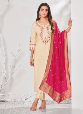 Shagufta Silk Cream Color Salwar Kameez