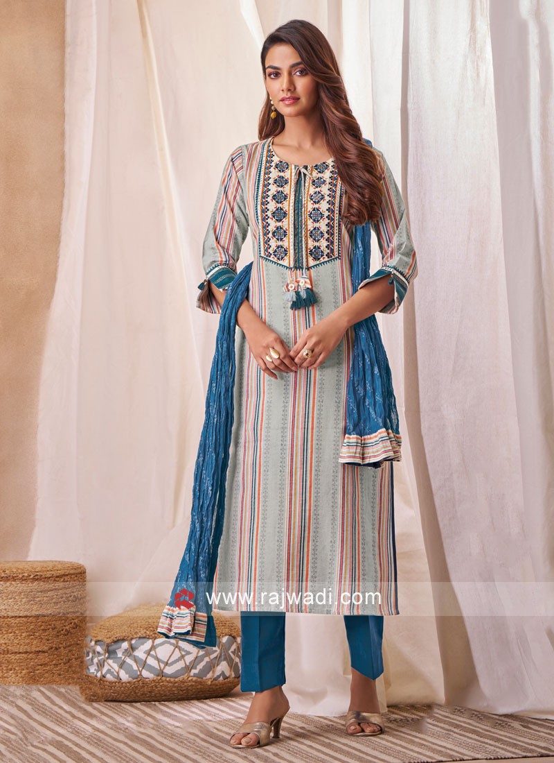 Perfect Print Work Multi Colour Cotton Churidar Suit