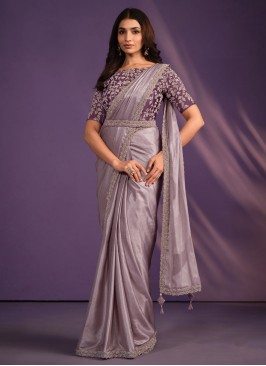 Chiffon Saree in Wine Color With Elegant Floral Work