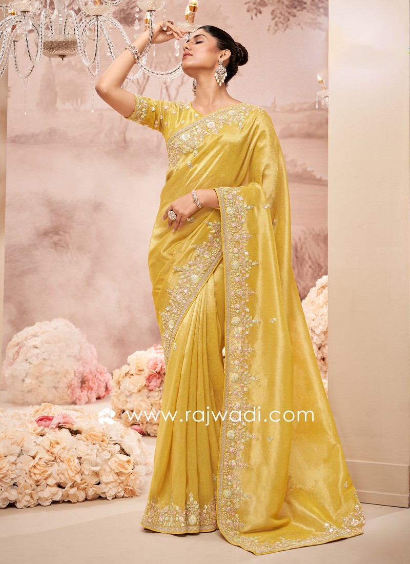 Image Vicente Rama image beautiful image beautiful image beautiful - Shimmering Light Mustard Yellow Art Silk Wedding Saree