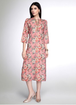 Shimmering Pink Cotton Silk Floral Printed Kurti