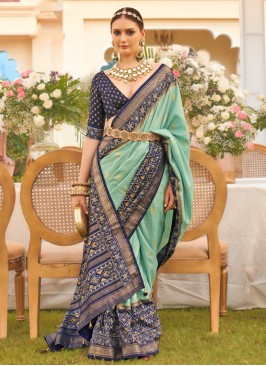 Sea Green & Blue Patola Printed Silk Saree