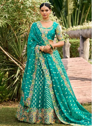 Silk Embroidered A Line Lehenga Choli In Sea Green