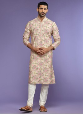 Silk Embroidered Cream Kurta Pajama