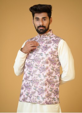 Silk Fabric Lavender Nehru Jacket For Wedding