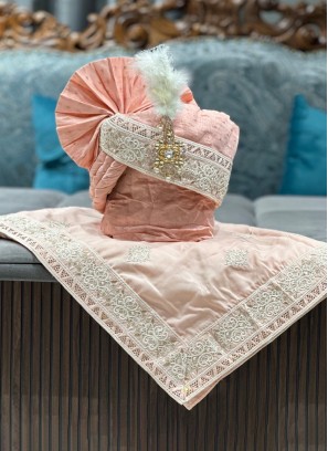 Silk Groom Wear Peach Safa And Dupatta