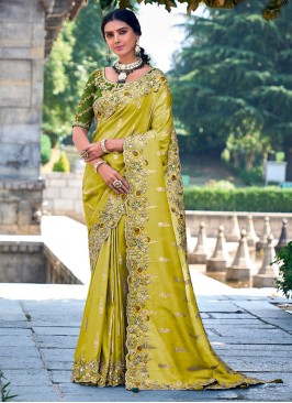 Yellowish Green Contemporary Silk Saree