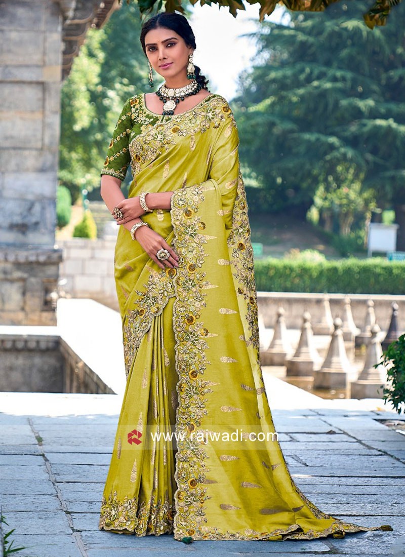 Green And Red Art Dola Silk Saree