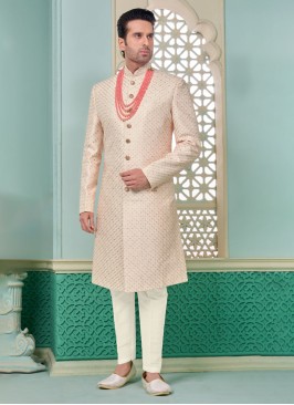 Silk Light Pink Embroidered Indowestern Set