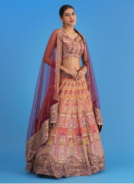 Multi Color Embroidered Festive Silk Lehenga Choli