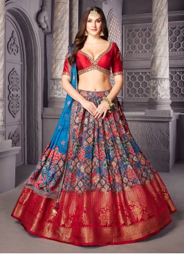 Silk Multi Color Floral Motifs Lehenga Choli