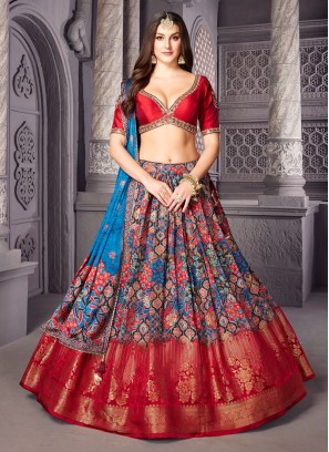 Silk Multi Color Floral Motifs Lehenga Choli