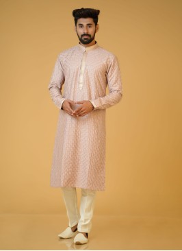 Silk Onion Pink Kurta Pajama For Men