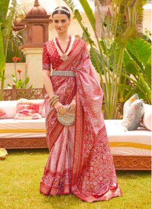 Classic Red And Pink Festive Silk Saree