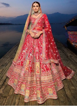 Royal Red Heavy Embroidered Silk Bridal Lehenga Choli