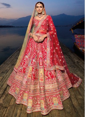 Buy Red Zari Work Art Silk Lehenga Choli Online At Ethnic Plus