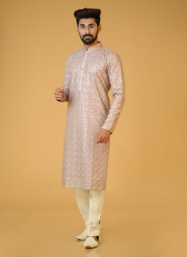 Silk Sequins Embroidered Onion Pink Kurta Pajama