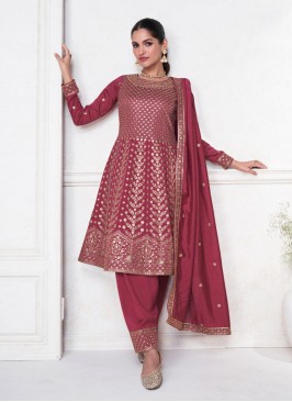 Silk Sequins Embroidered Salwar Suit With Dupatta