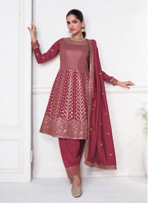 Silk Sequins Embroidered Salwar Suit With Dupatta