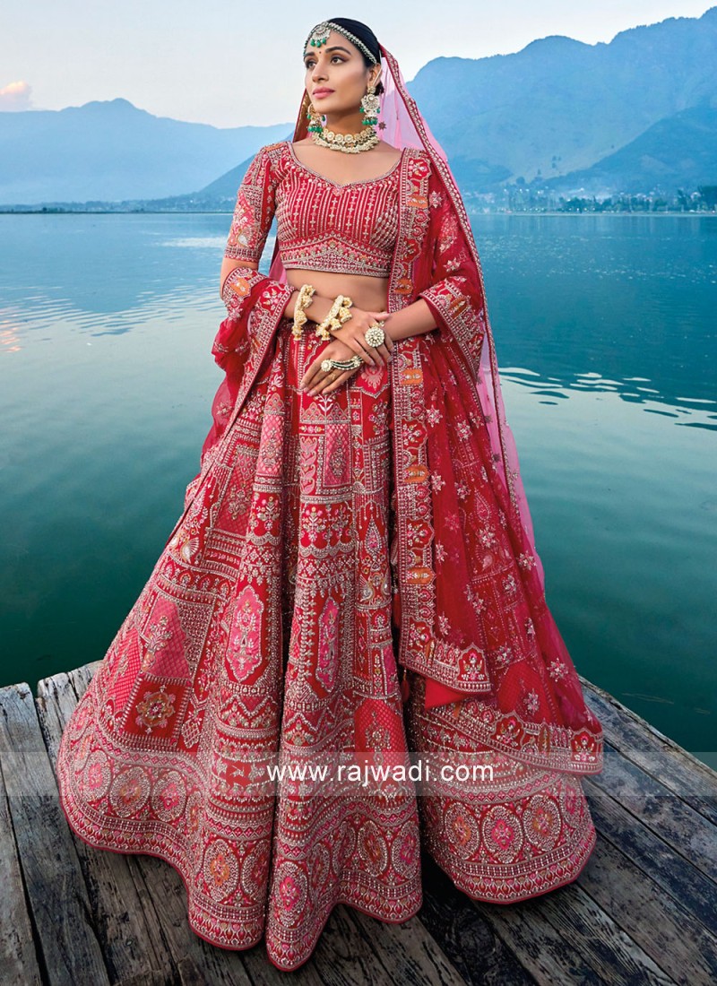 Anjani Arts 2492A Designer Red Velvet Beautiful Heavy Bridal Lehenga Choli  With Double Dupatta