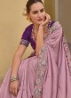 Dusty Rose Pink Embroidered Festive Wear Saree