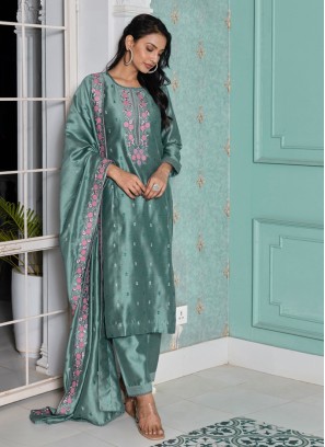 Silk Wedding Wear Sea Green Salwar Kameez