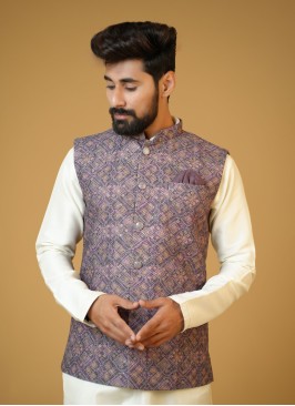 Silk Wine Color Mens Wear Nehru Jacket