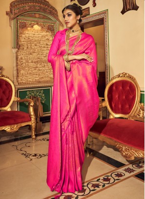Silk Zari Work Pink Trendy Saree