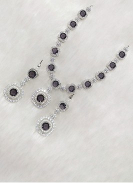 Silver Finish Necklace Set With Purple Stone