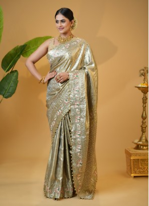 Silver Zardosi Embroidered Kanjivaram Silk Saree