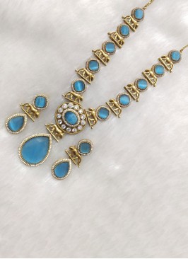 Sky Blue Long Necklace Set With Sky Blue Stones