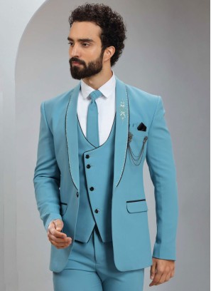 Sky Blue Tuxedo Suit In Imported Fabric